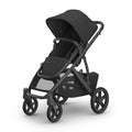 UPPAbaby Vista V3 stroller for baby and toddler, charcoal frame, with all-wheel suspension and XL storage basket.