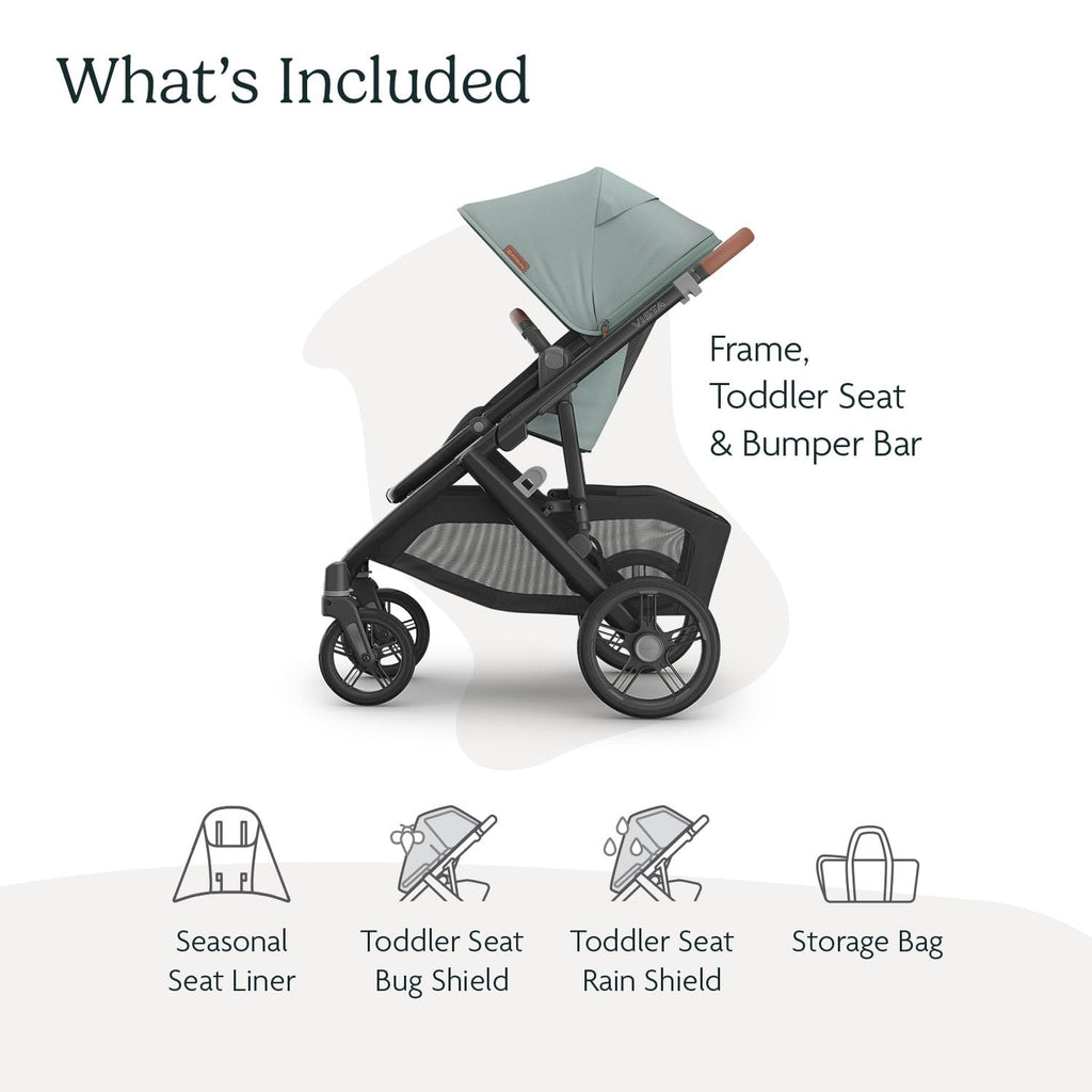 UPPAbaby Vista V3 stroller for baby and toddler, charcoal frame, all-wheel suspension, XL basket, convertible single-to-double configuration