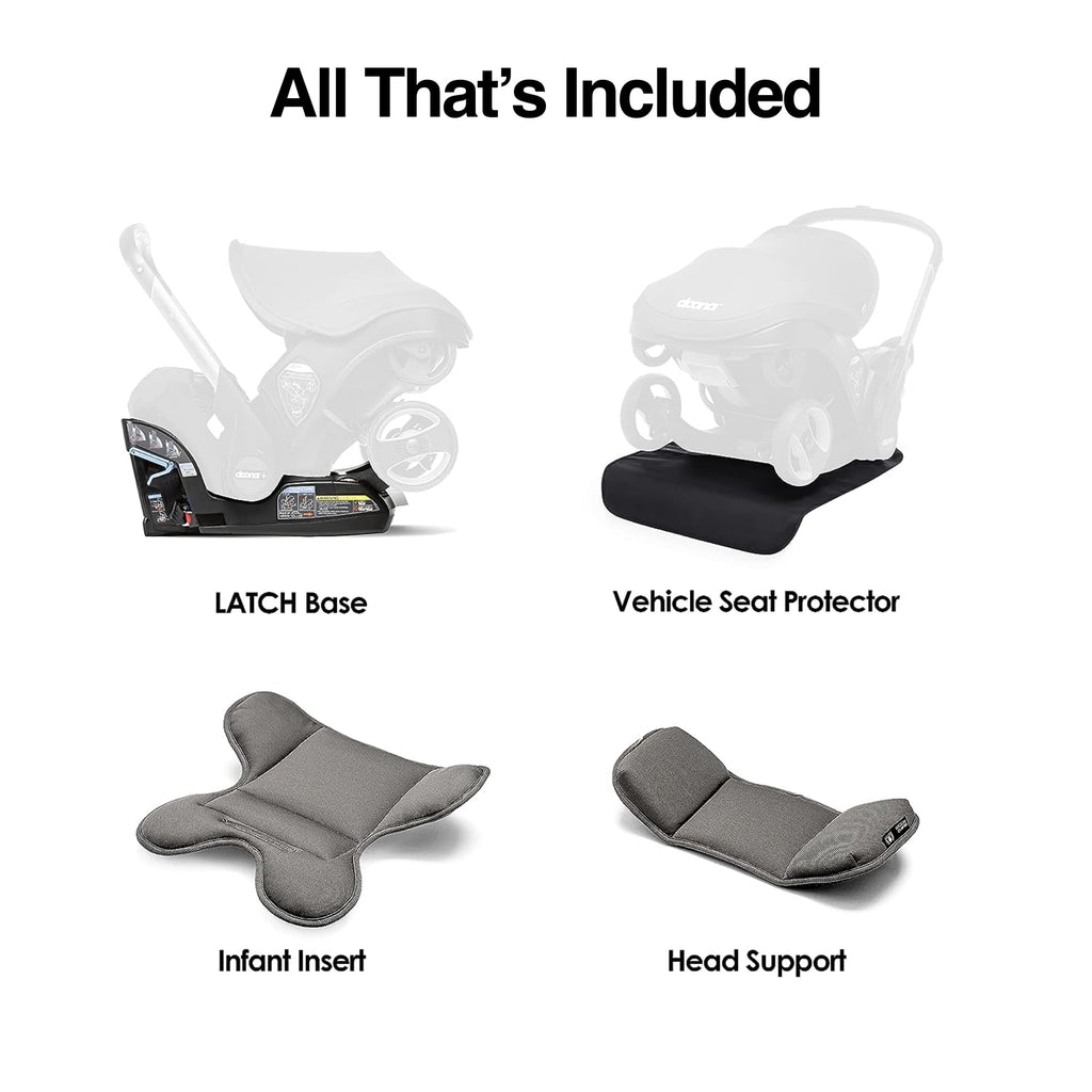 Doona all-in-one travel system with slate green car seat and stroller, compact design for easy mobility and convenience.