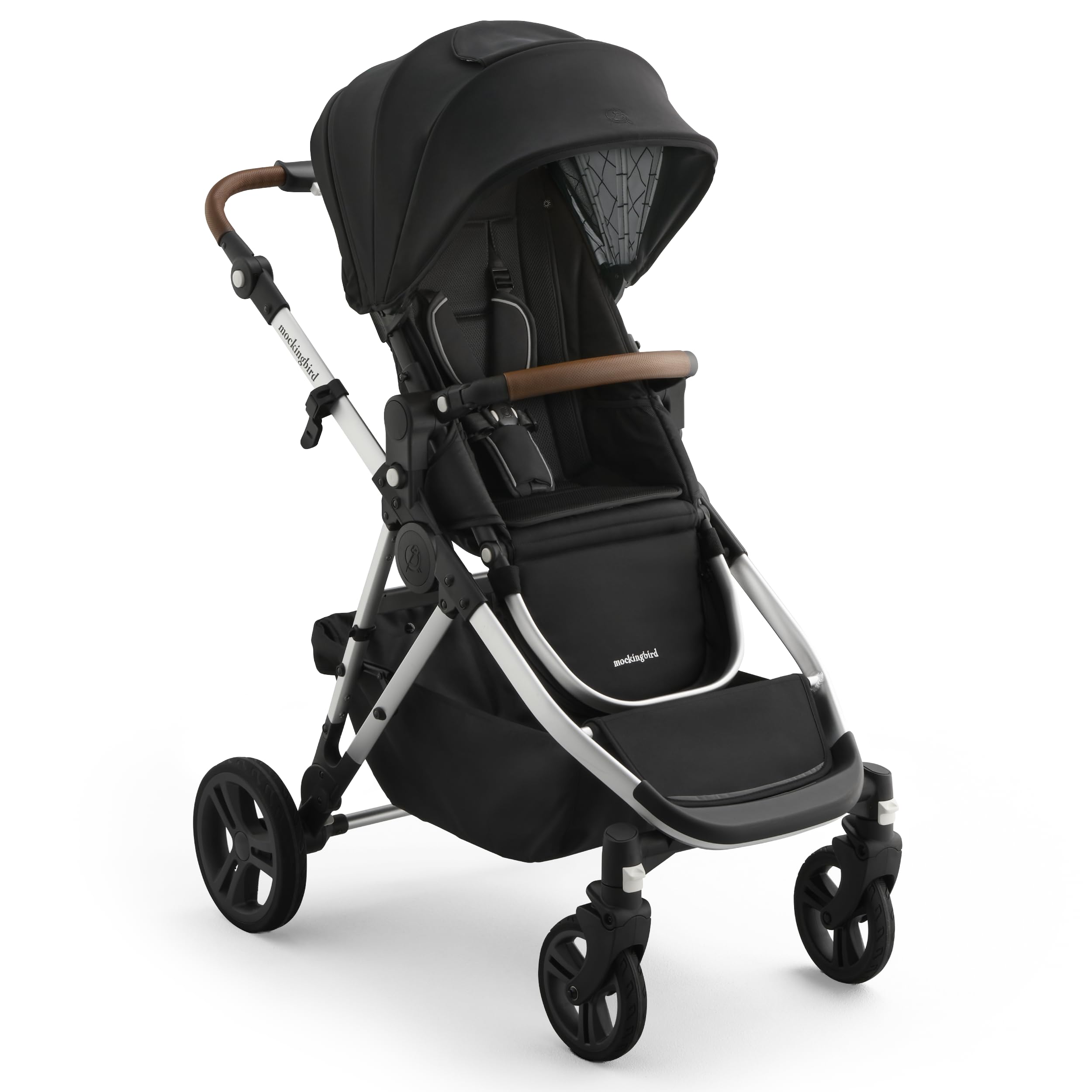 My Store Mockingbird Single-to-Double Stroller 3.0 in black windowpane with adjustable seats and multiple configuration options.