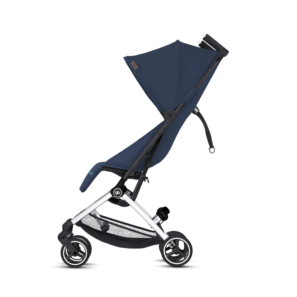 My Store gb Pockit+ All-Terrain compact travel stroller with canopy and reclining seat in velvet black, lightweight for easy travel.