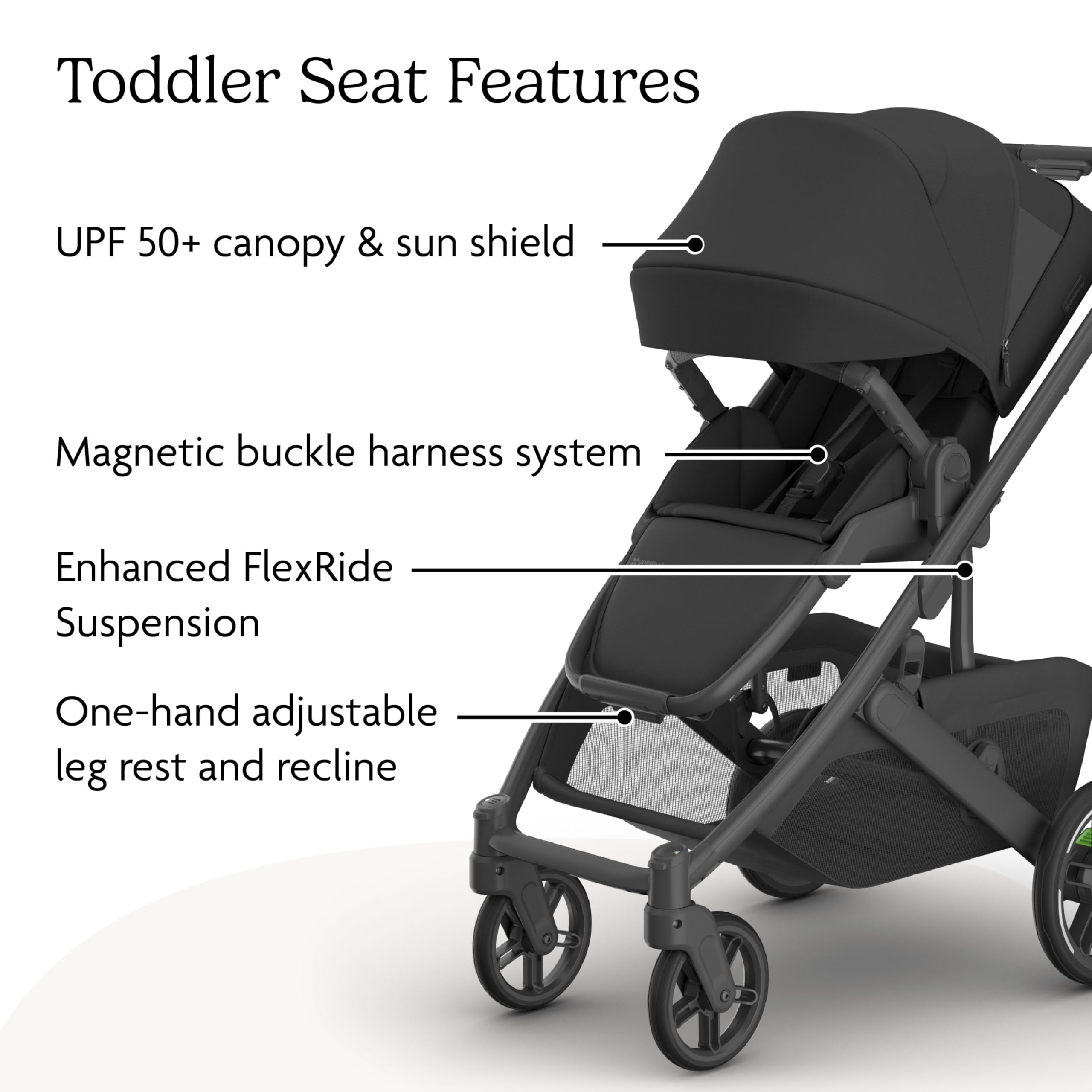 UPPAbaby Cruz V3 stroller in Greyson color with reversible seat, infant insert, rain and bug shields, carbon frame, saddle leather accents