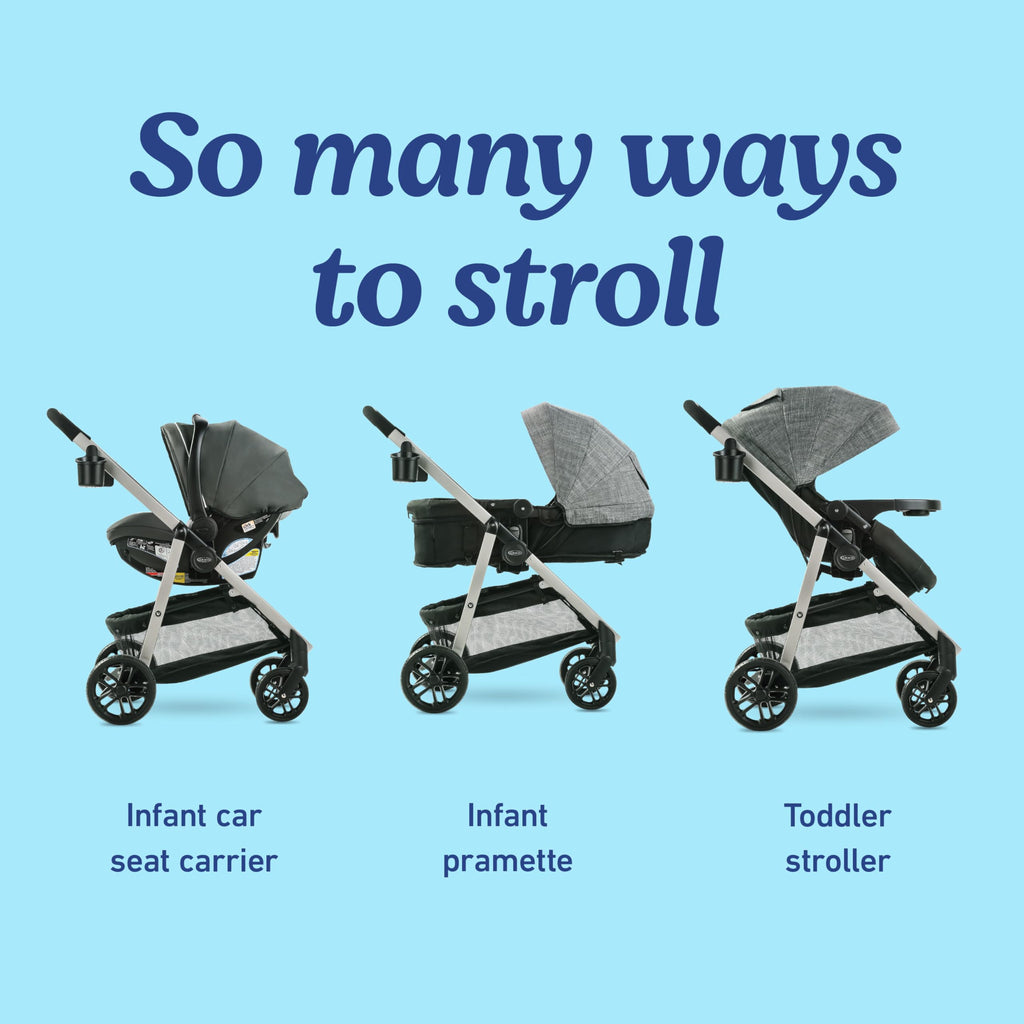 Graco Modes Pramette travel system with infant SnugRide 35 car seat and toddler stroller in Ellington, showing stroller and car seat combo