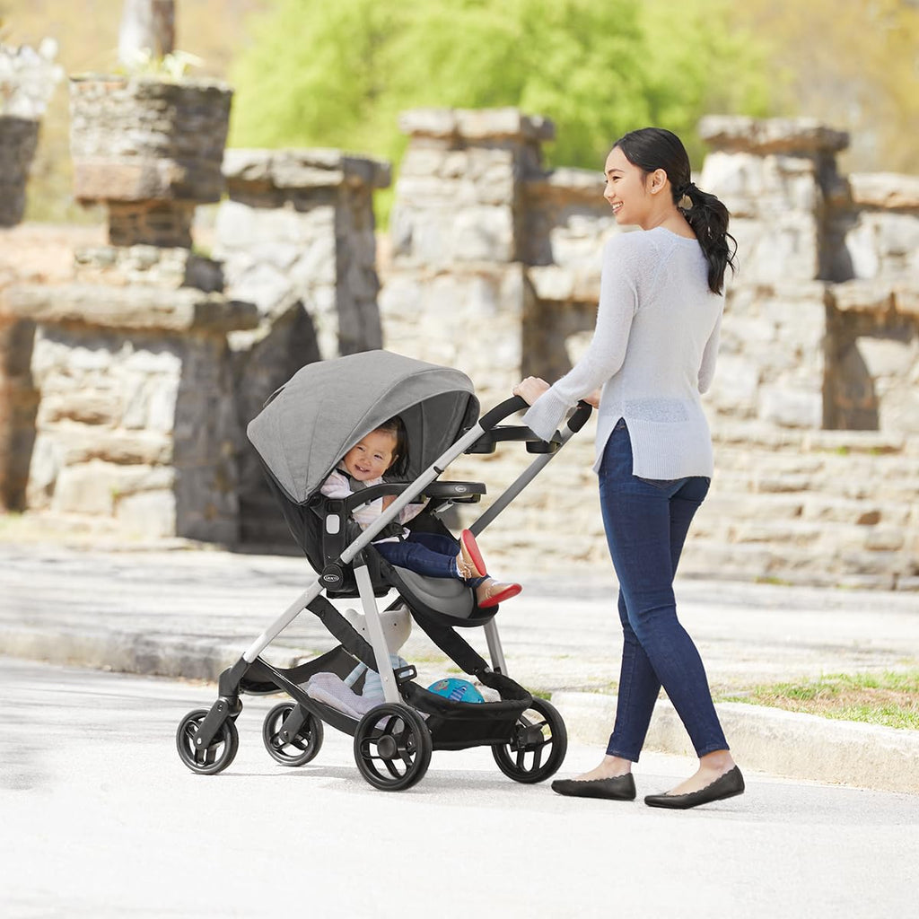Graco Modes Element Canter travel system with toddler stroller and infant car seat, lightweight frame, and adjustable features.