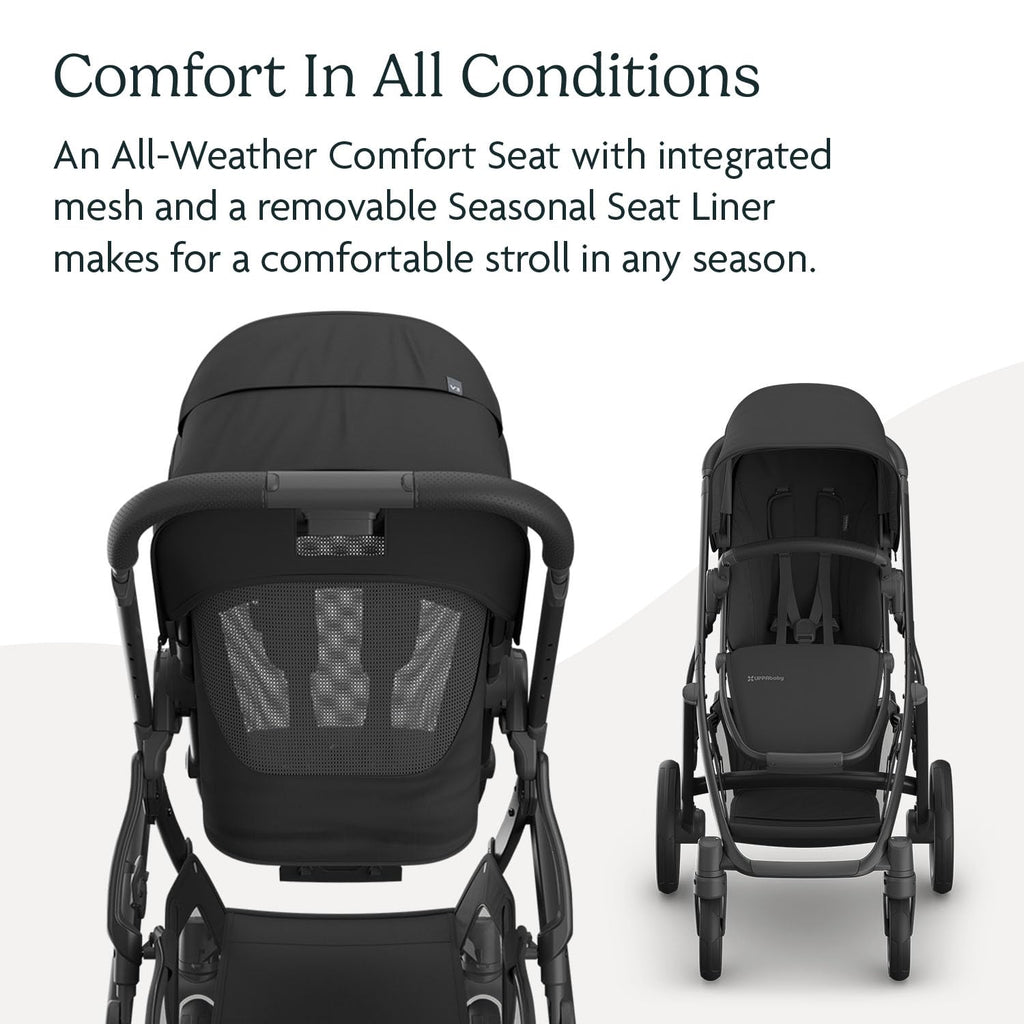 UPPAbaby Vista V3 stroller in charcoal/Carbon with all-wheel suspension, XL basket, and versatile configurations for baby and toddler