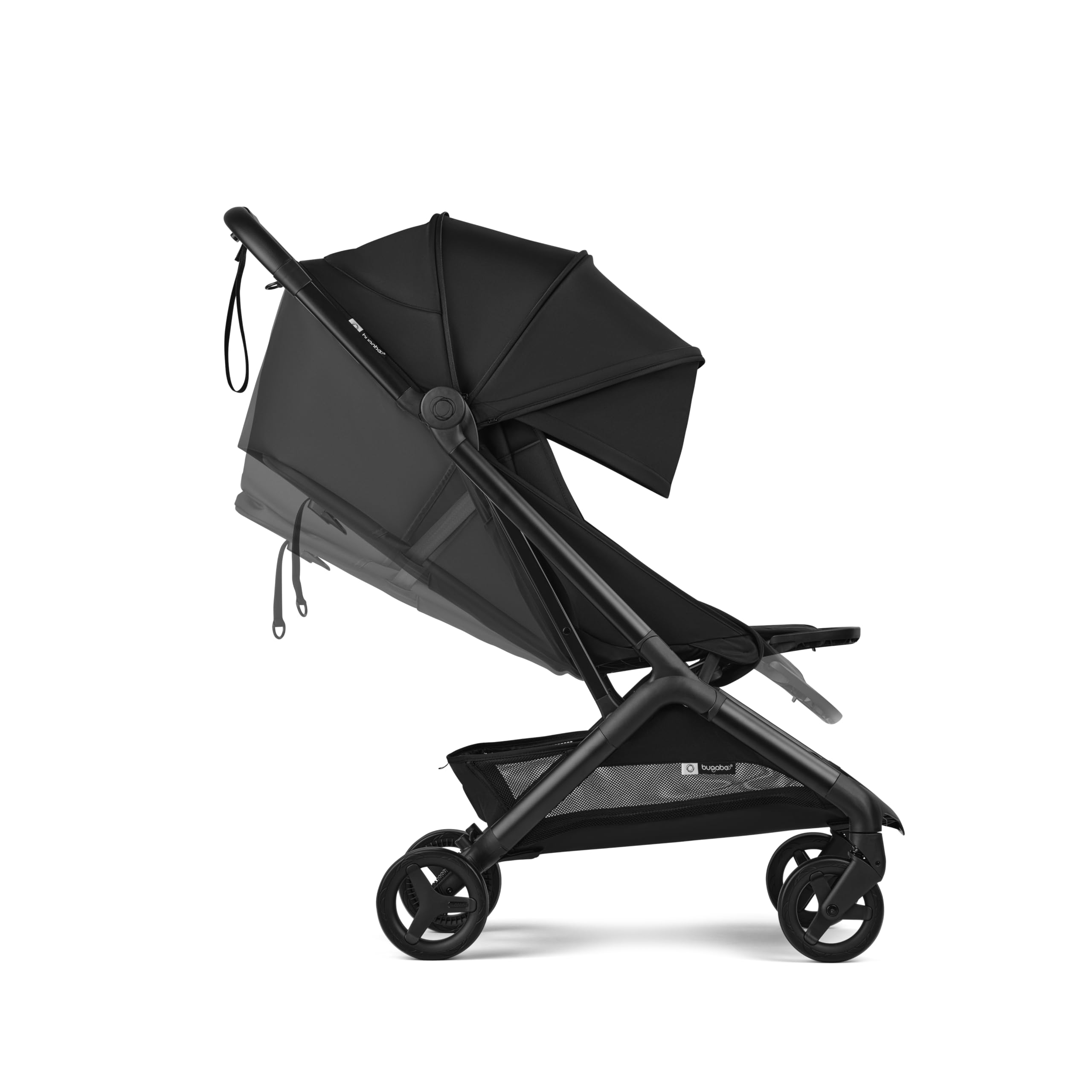 Bugaboo Butterfly 2 travel stroller in black, lightweight, ultra-compact fold, airplane-friendly, suitable for easy travel.