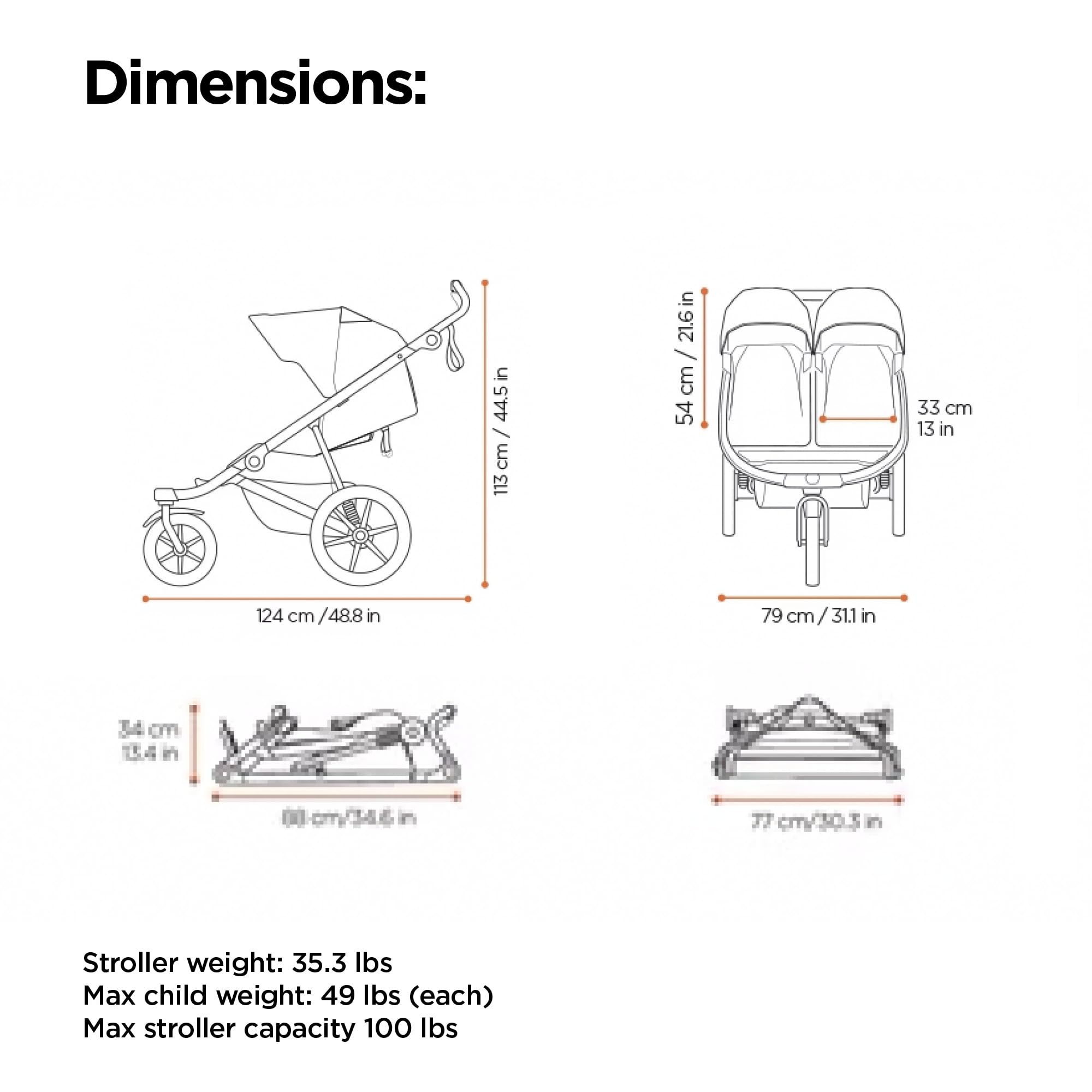 Thule Urban Glide 3 Double All-Terrain Stroller Lightweight With Air-Filled Tires And Suspension