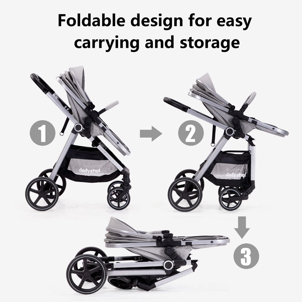 Lortsybab 2-in-1 baby stroller with beige reversible seat, foldable infant pram for newborns and toddlers aged 0-36 months.