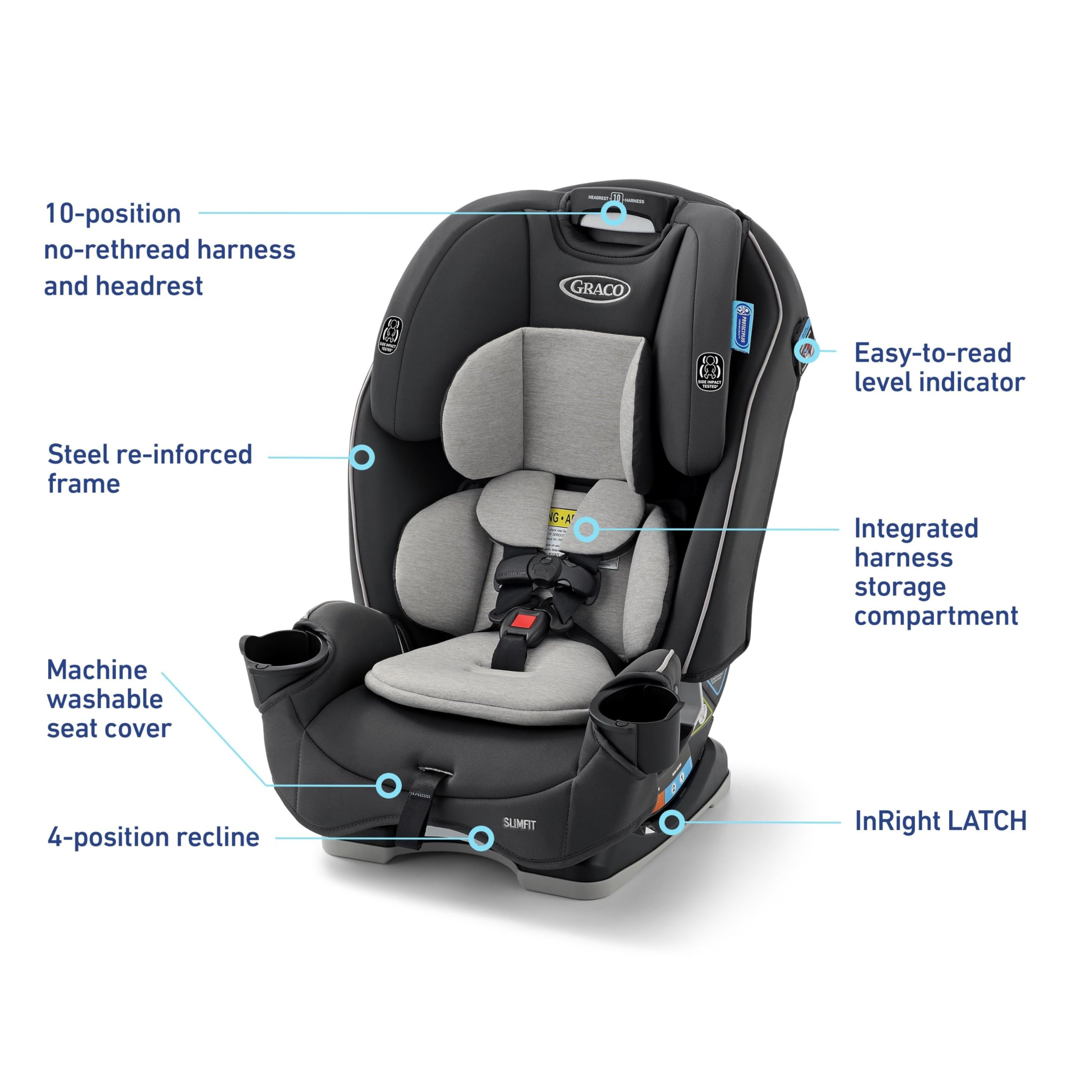 Graco Slimfit 3 In 1 Convertible Car Seat Ultra Space Saving Design For Rear And Forward Facing