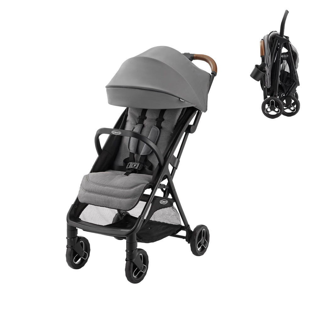 Graco Ready2Jet compact travel stroller with automatic fold and overhead-friendly design, shown in Kingston color.