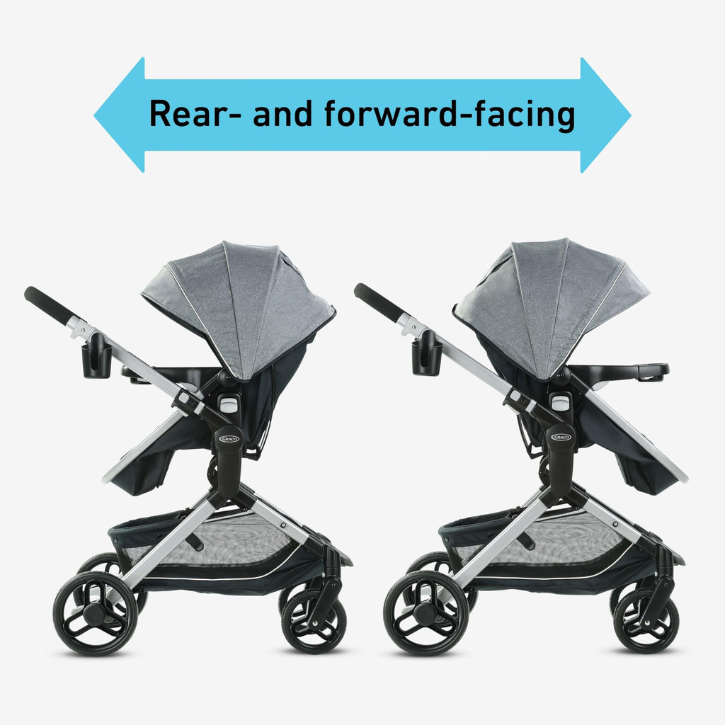 Graco Modes Nest 3-in-1 travel system with adjustable infant car seat and stroller, includes SnugRide DLX infant car seat.