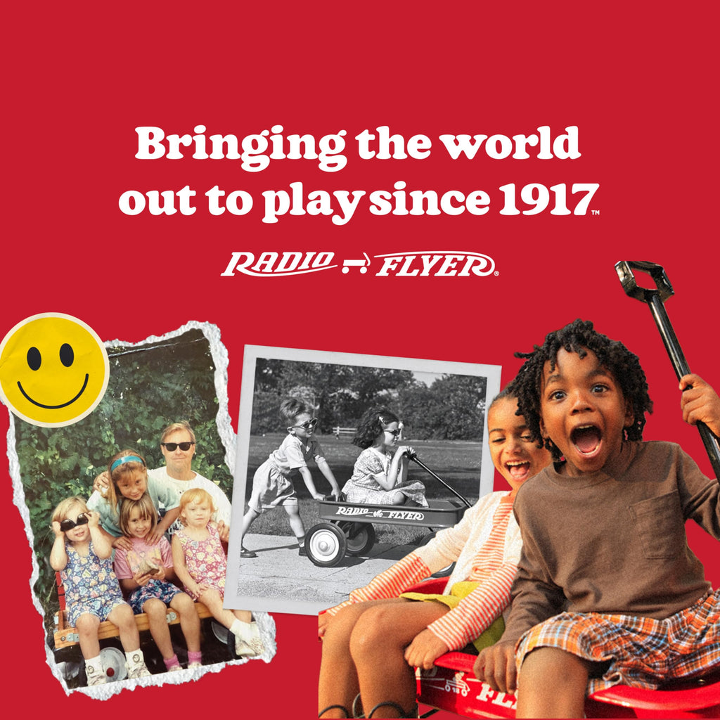 Red Radio Flyer kids' wagon and stroller combo with wheels, suitable for toddlers and outdoor play, ages 1 and up.