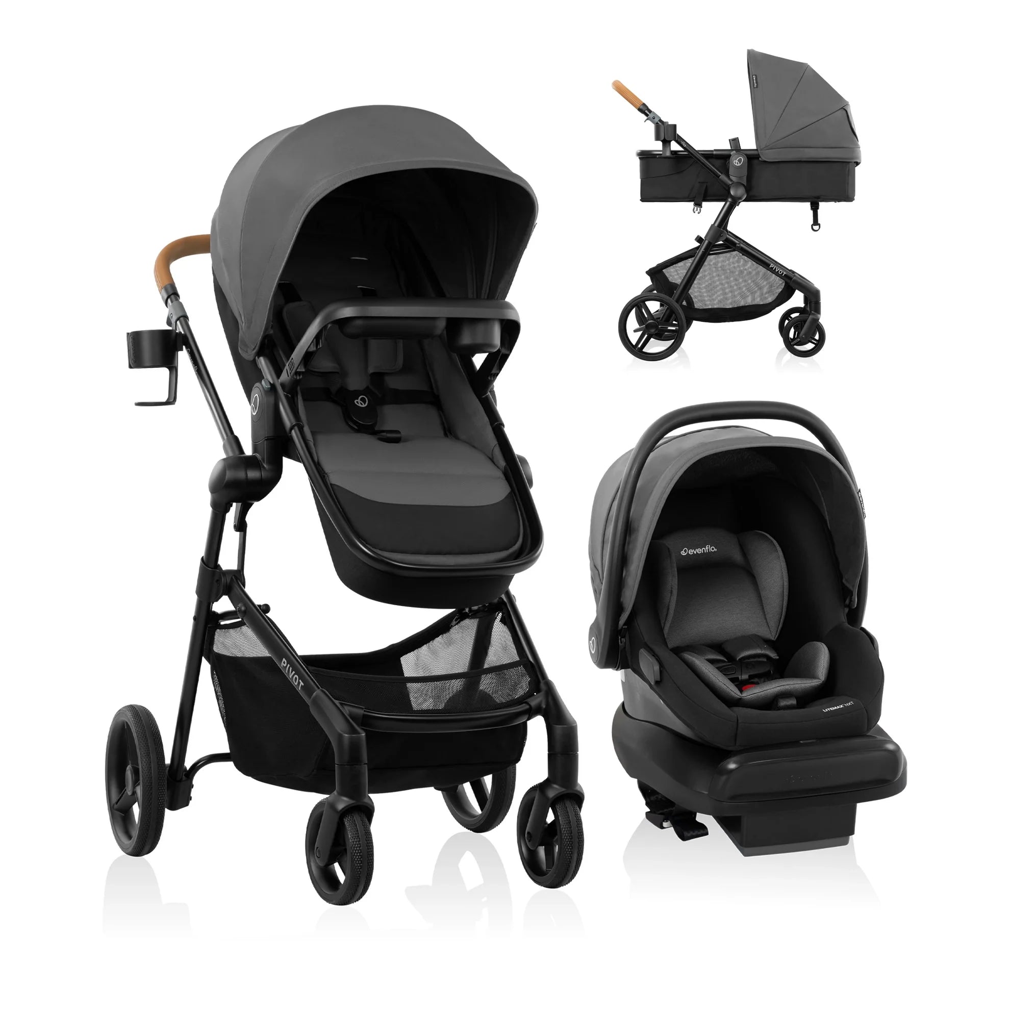 Evenflo Pivot Travel System With LiteMax NXT Infant Car Seat - 6 Modes And Upgraded Wheels For A Smooth Ride
