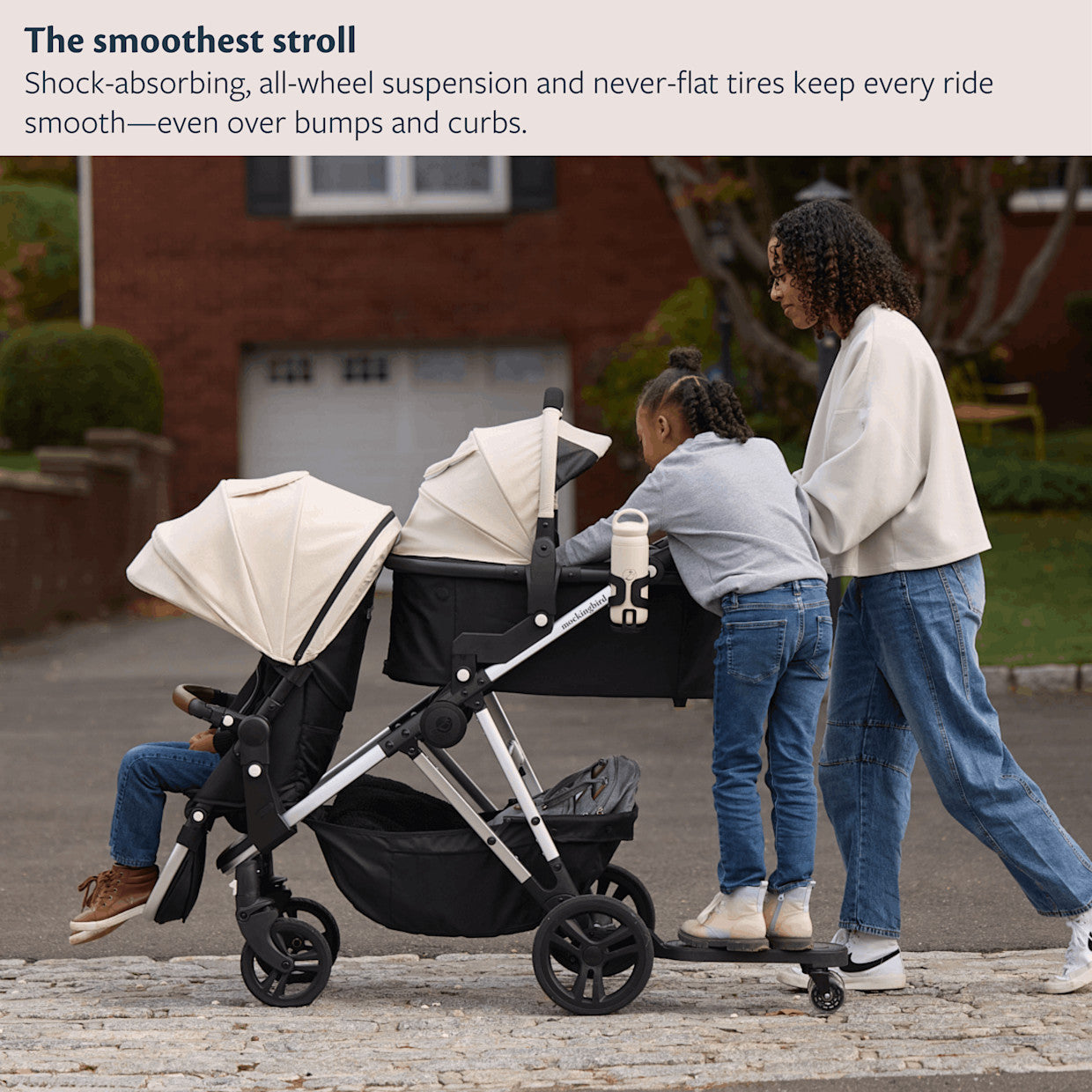 Mockingbird Single-to-Double Stroller 3 Point 0 - Birth to Toddler With Lie-Flat Bassinet and Forty Car Seat Adapters